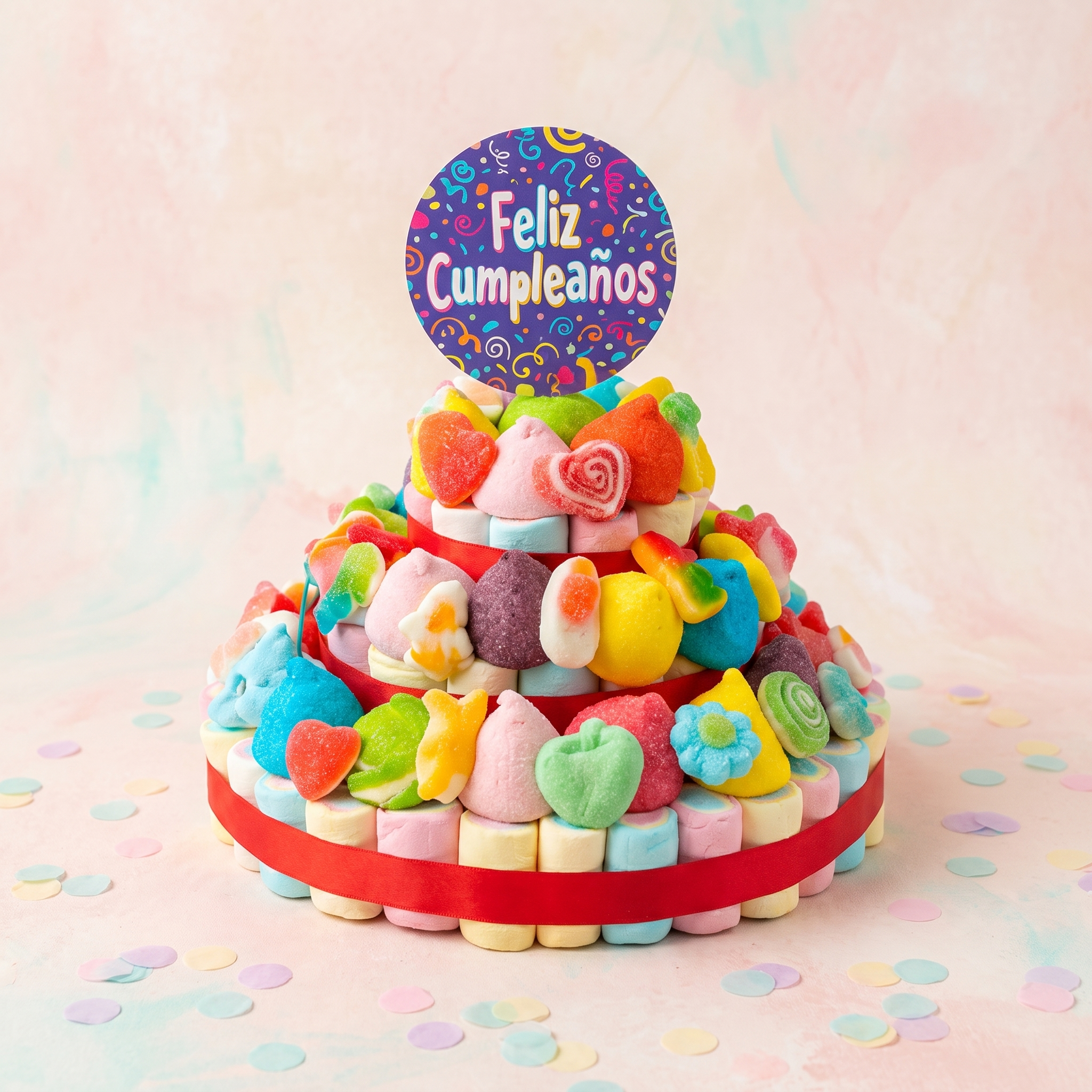 Tarta de chuches grande de 3 pisos sin gluten para cumpleaños – Happy Chuches