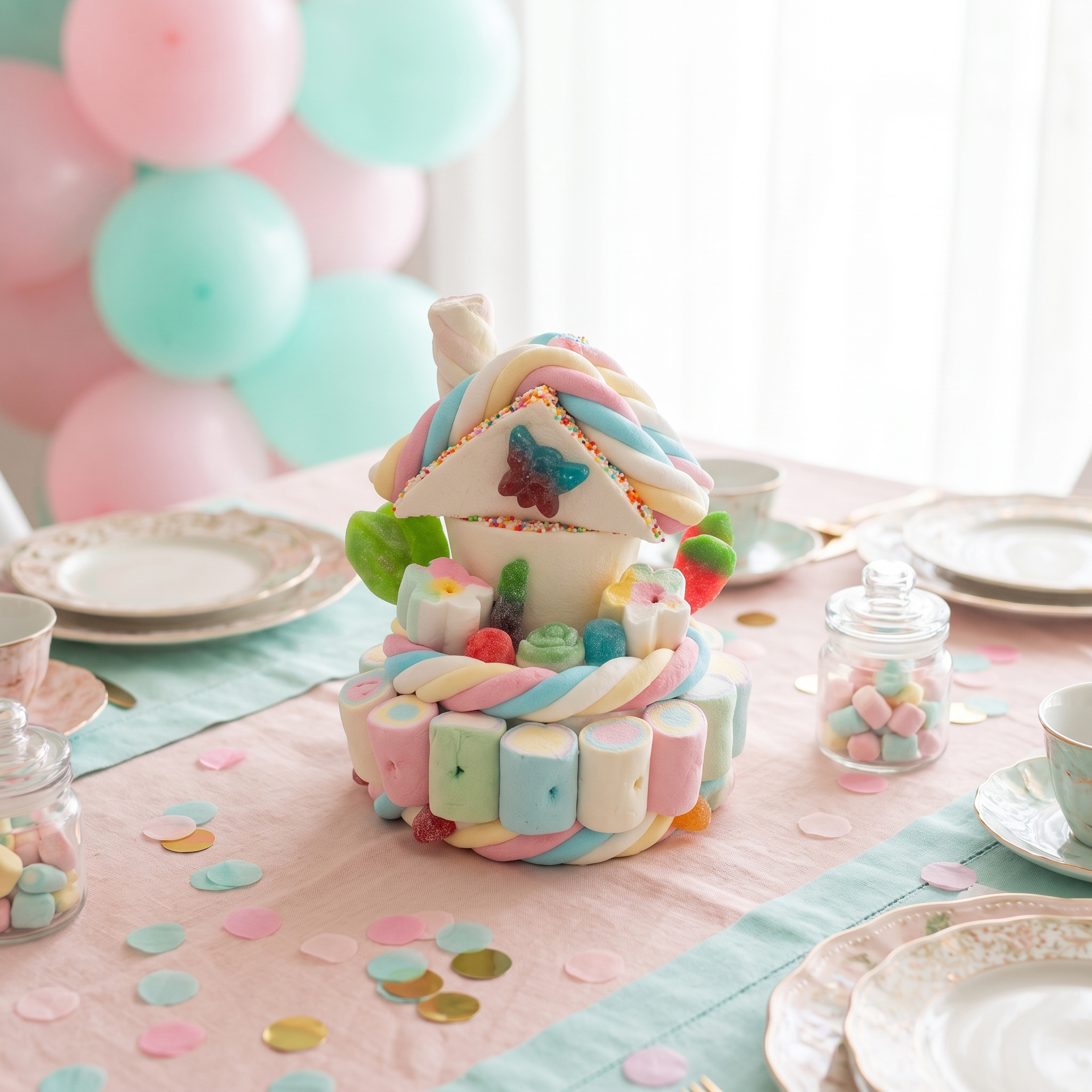 Casita de chuches en mesa dulce de cumpleaños – Happy Chuches