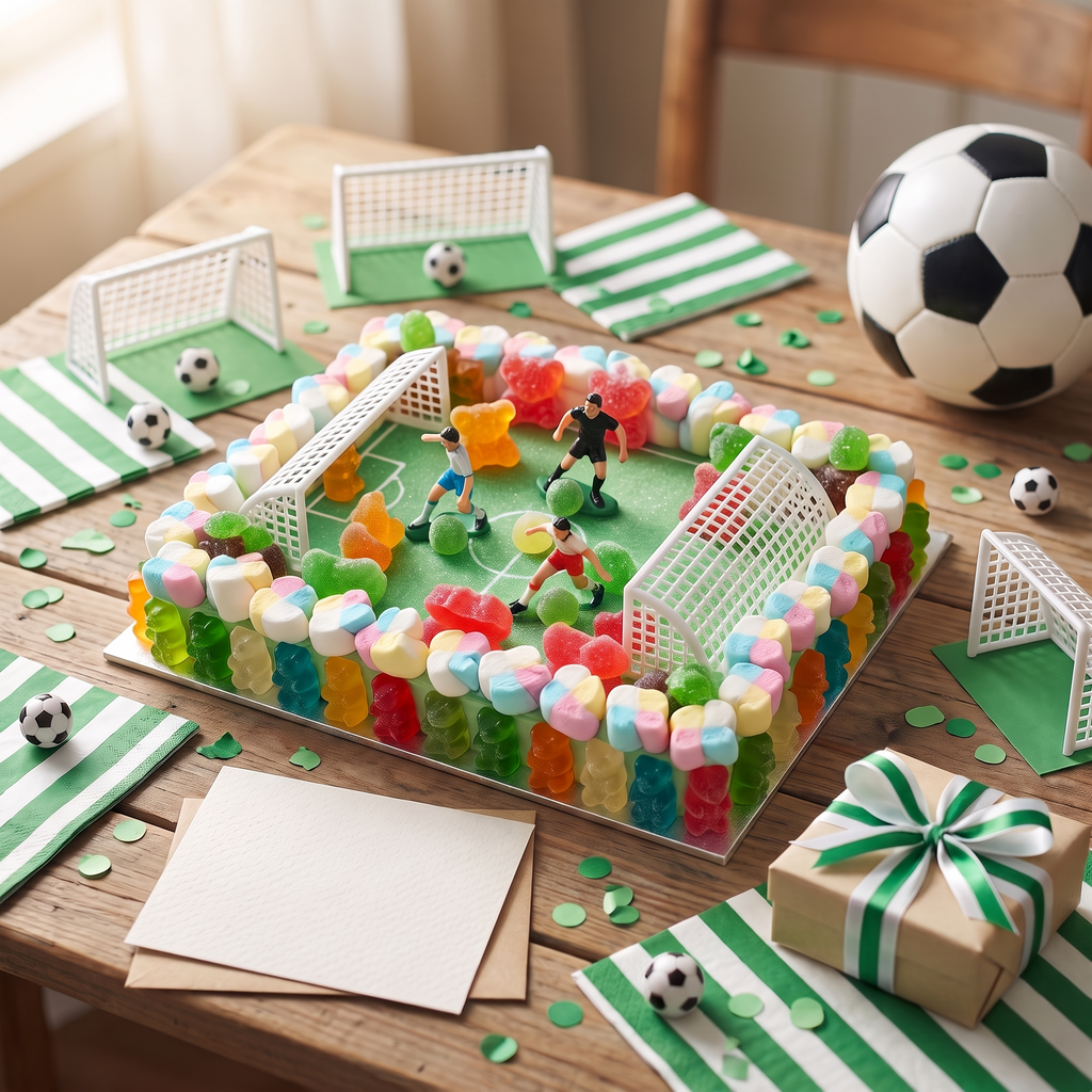 Tarta de chuches de fútbol presentada como regalo – Happy Chuches