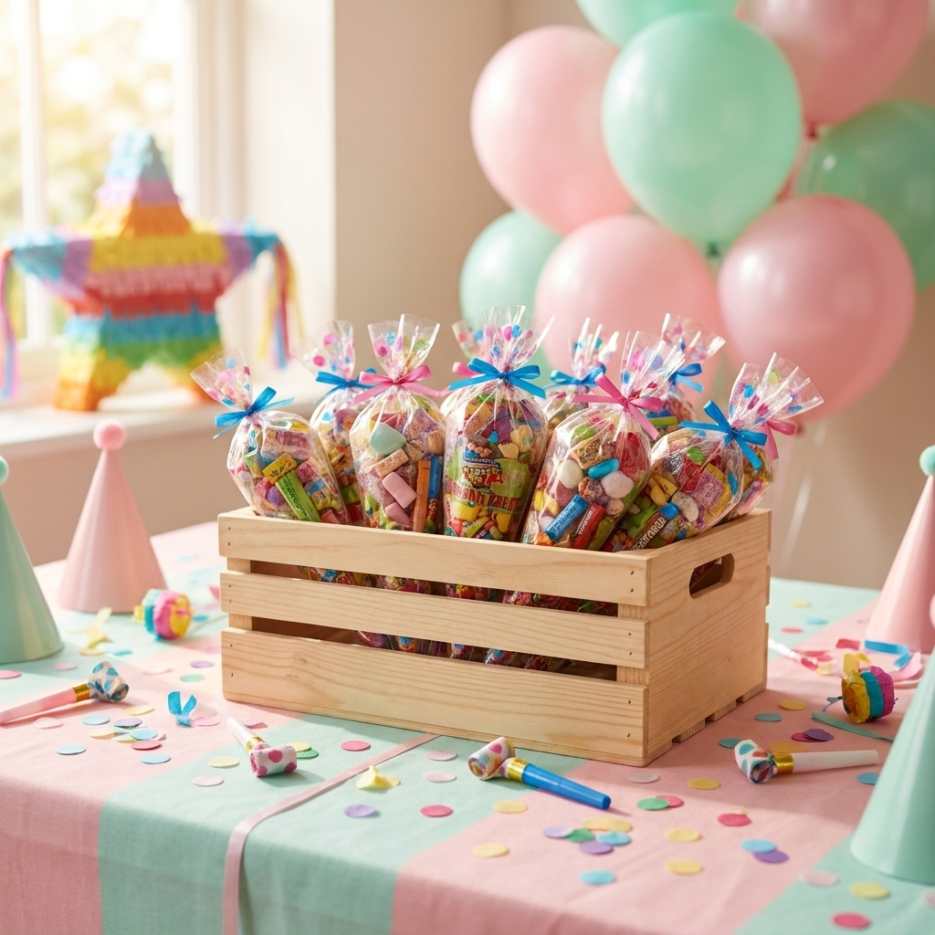 Conos de cumpleaños en mesa de fiesta infantil con globos – La Casa de los Deseos
