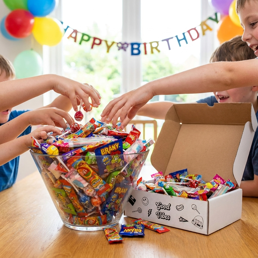 Niños cogiendo chuches de un bol en una fiesta de cumpleaños – La Casa de los Deseos