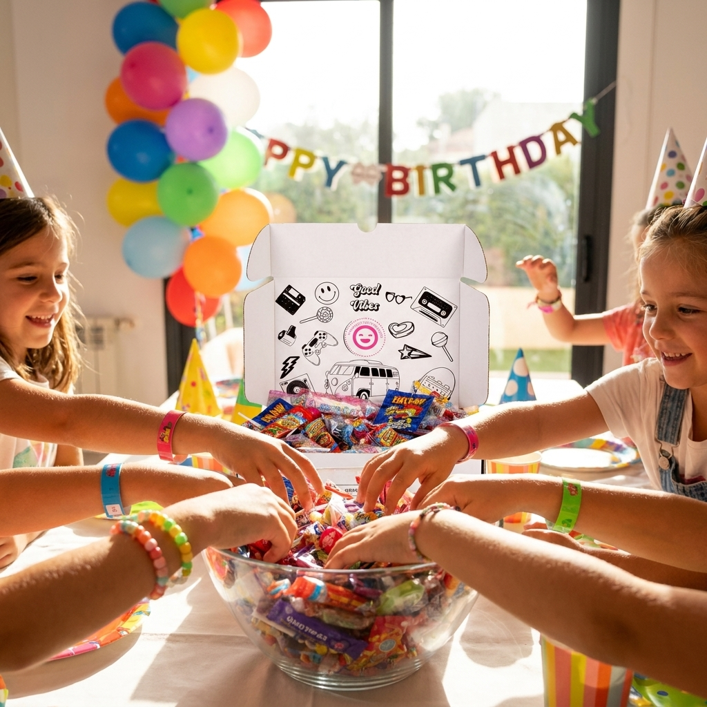 Niños cogiendo chuches de un bol en una fiesta de cumpleaños – La Casa de los Deseos